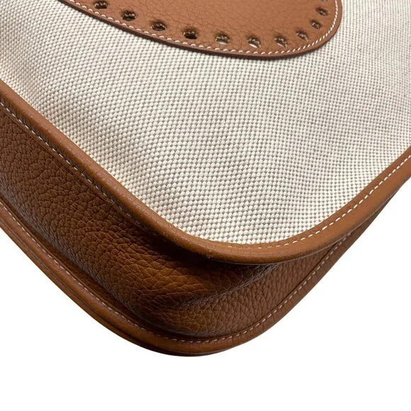 Hermes Beige / Cognac Toile / Clemence Leather Evelyn III GM - Picture 4 of 12